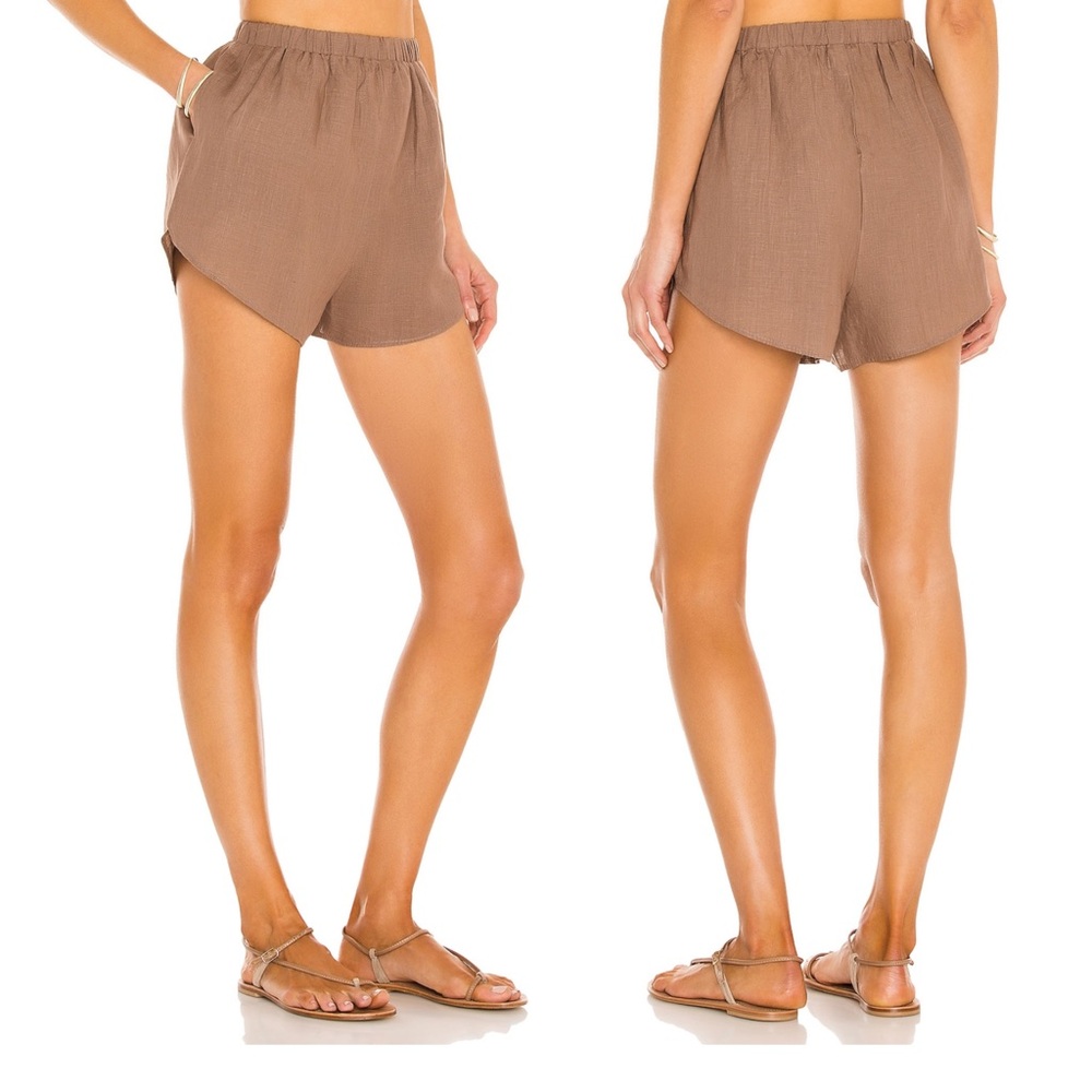 Vitamin A Tallows Linen Shorts Small Java Brown Elastic Waist Minimalist NWT